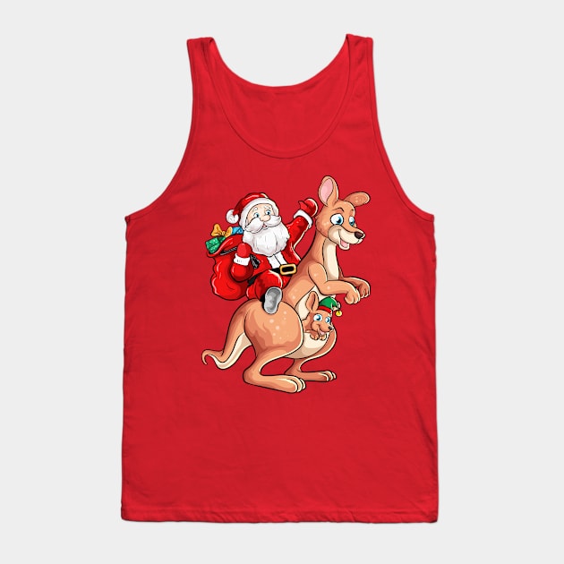 Santa Riding Kangaroo Australian Christmas Tank Top by E